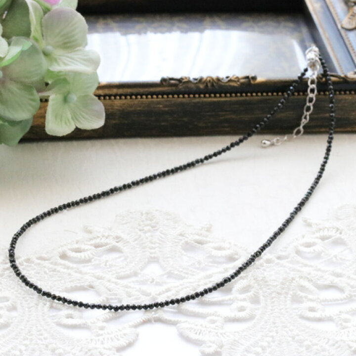 楽天市場】ブラックスピネル 約2.2mm シンプルネックレス 約42cm 