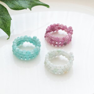 天然石 コイルリング 3連 形状記憶ワイヤー フリーサイズ 約3.2〜3.5mm カット玉 A:アマゾナイト B:ピンクトルマリン C:翡翠