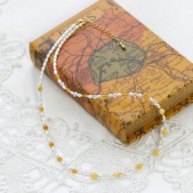 淡水真珠　ライス　ナチュラル　琥珀　ネックレス　約47～48cm(金具込)＋5cmアジャスター　真鍮ヒキワアジャスター