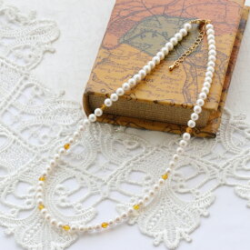 淡水真珠　ナチュラル　琥珀　ネックレス　約45cm(金具込)＋5cmアジャスター　真鍮カニ爪アジャスター