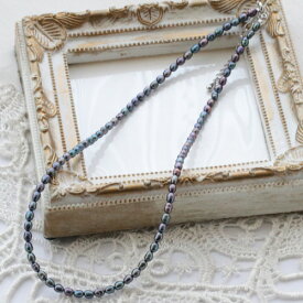 淡水真珠処理　ライス　シンプルネックレス　約41cm（金具込）＋5cmアジャスター　真鍮ヒキワアジャスター