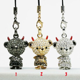 3点から選んでくださいくま型ストラップ（デビル）キュービックジルコニア　金具：メッキ