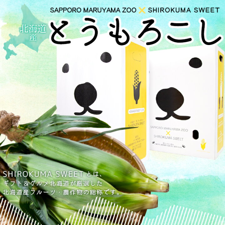 楽天市場 22年ご予約承り中 8月出荷開始とうもろこし 送料無料 Shirokuma Sweet 北海道産 イエローコーン ホワイトコーン 10本 各5本 ピュアホワイト ホワイトショコラ トウモロコシ とうきび 円山動物園 シロクマ しろくま 白クマ ギフト グルメ北海道