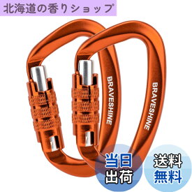 【送料無料】BRAVESHINE カラビナ 12KN オートロック式 耐荷重1200kg 2個セット (オレンジ)