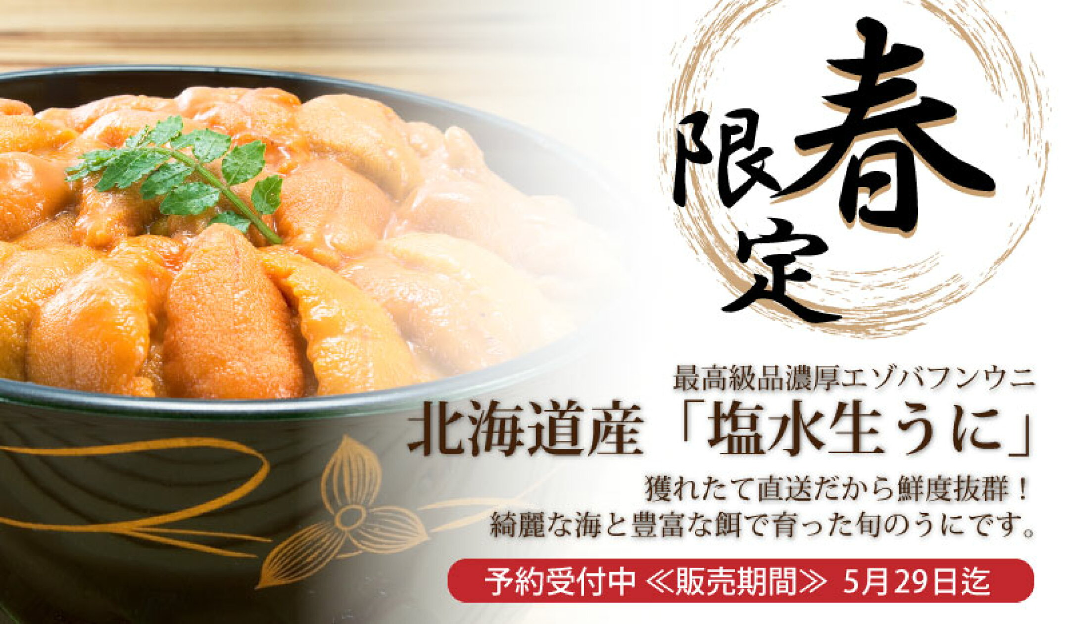 春限定～北海道産！塩水バフンウニ予約受付中