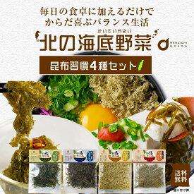 北の海底野菜 4種類セット こんぶ サラダ昆布 ガゴメ昆布 ふりかけとろろ 北海道産 函館 日高 メール便 送料無料 珍味 北海道加工 丸市岡田商店 母の日 プレゼント