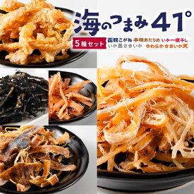 おつまみ 珍味 海のつまみ41°5種セット（函館こがね・あたりめ・いか墨さきいか・いか一夜・いか天） セット いか 食べ比べ 高級珍味 焼いか おやつ お取り寄せグルメ 【パケ大】 北海道