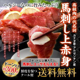 馬刺し上赤身ミニパック約300g/2ー6本 【2セット購入で馬刺しユッケ50gもらえる！】【訳あり 桜肉 刺身】【ウルグアイ産、ブラジル産、ポーランド産、アルゼンチン産、カナダ産、フランス産、アイスランド産、メキシコ産】【送料無料】冷凍A