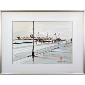 絵画 浜田泰介 水彩画 『雨後のネバ河畔』 街 外国風景 一点物 美術品 アート はまだたいすけ