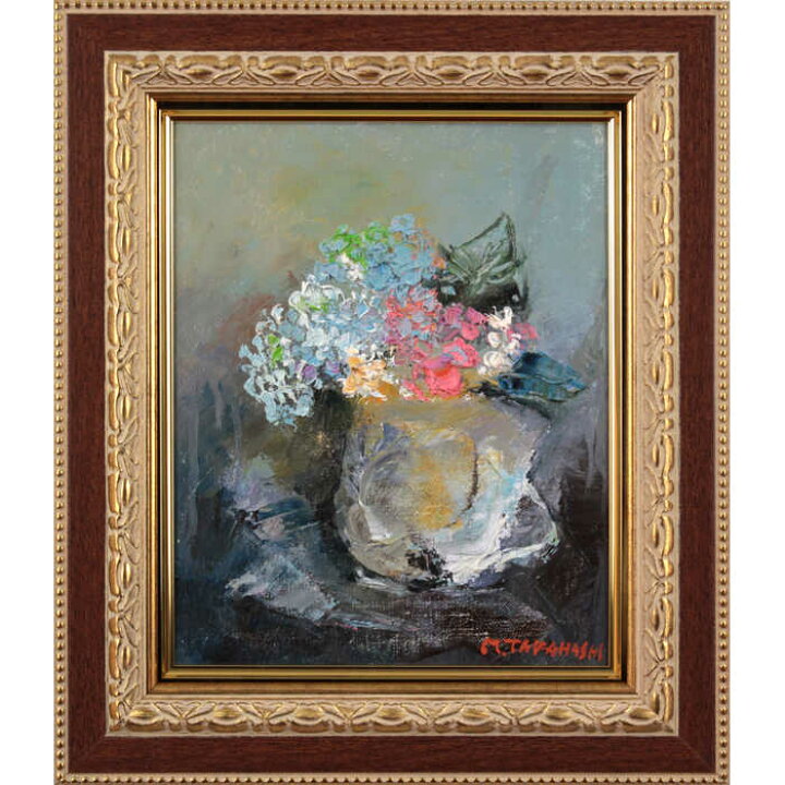 高橋益之 油絵・油彩画 『ばら』 花 静物 優しい 🎮 穏やか 【グリーン】 一点物 美術品 アート たかはしますゆき