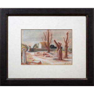 絵画 久保守 パステル画 『風景』 家 教会 木 風景 優しい 穏やか 黄昏 美術品 アート くぼまもる