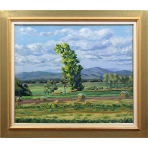 絵画 近藤博史 油絵・油彩画 『風景』 木 畑 自然 風景 北海道風景 夏 力強い 明るい 爽やか 長閑 一点物 美術品 アート こんどうひろし