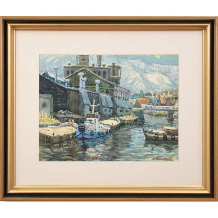楽天市場】絵画 坂東義秋 水彩画 『小樽運河』 船 運河 雪 北海道風景 