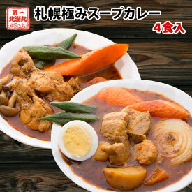 スープカレー 送料無料 2種から選べる 札幌極みスープカレー 4食 豚角煮 チキン 北海道 レトルト