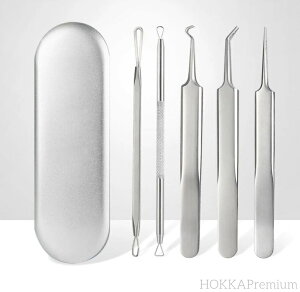 【送料無料】5本セット 毛穴ケア専用キット ステンレスケース付 ニキビ 取り 角栓 ピンセット 角栓 スティック コメドプッシャー いちご鼻すっきり 毛穴 黒ずみ 除去