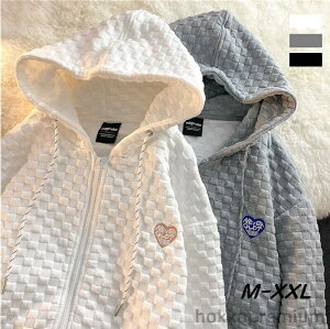 【送料無料】【ジップアップ】レディース ワッフルパーカー トップス チェック ファスナー付き フード カジュアルウエア オーバーサイズ ゆったり ワッフルパーカー アメカジ リンクコー