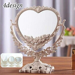 【送料無料】卓上ミラー 鏡 両面 アンティーク調 360度 可動 メイクミラー 化粧鏡 持ち運び おしゃれ かわいい 楕円 円形 ハート かがみ デスク スタンド 姫系 スタンドミラー 鏡 両面 メイク
