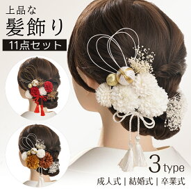 【マラソン限定20%クーポン★送料無料】成人式髪飾り和装髪飾り 結婚式 卒業式 振袖 水引 紐 金箔 銀箔 金 赤 白 リアルフラワー 前撮り 成人式前撮り ヘアアクセサリー ウェディング ブライダル ハンドメイド 花嫁 着物 袴 浴衣 ヘッドドレス 手作り 11点セット