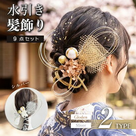 【30日間無条件返品/交換保証】髪飾り 水引き 9点セット 金箔 銀箔付き 紐 ロープ メッシュ ゴールド シルバー 成人式 卒業式 結婚式 前撮り ブライダル 和装 振袖 花嫁 ヘアアクセサリー おしゃれ
