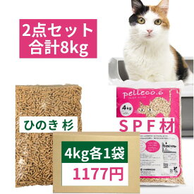 猫砂 ねこ砂 ネコ砂 木系 木質 木質ペレット ペレット 崩れるタイプ 8kg(4kg×2袋) システムトイレ peLLeco.6 ペレエコシックス 北米産 スプルス パイン ファー ブレンド 国産 杉 すぎ ひのき ヒノキ 檜 桧