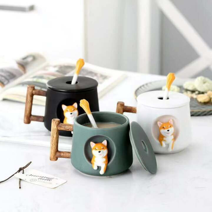 楽天市場 あす楽対応 1位入賞 マグカップ 犬 北欧 大きい 保温 かわいい おしゃれ 陶器 500ml フタ付き 蓋付き マドラー付き イヌ 柴犬 コップ おもしろ ギフト プレゼント 誕生日 記念日 4ml 北欧リビングstyle 本店