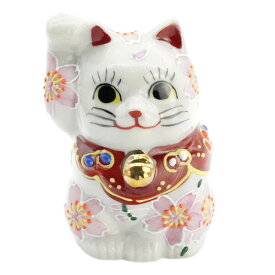 九谷焼 招き猫（右手金運招き猫）2号桜