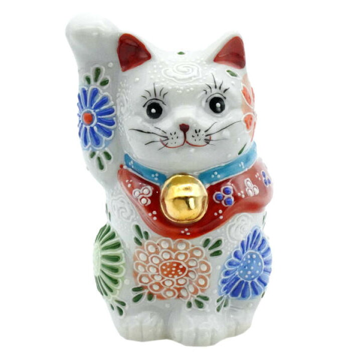 楽天市場】九谷焼 招き猫（右手金運招き猫）4号白盛 : 九谷陶芸 