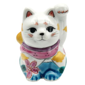 九谷焼 招き猫（左手人お客招き猫）2.5号富士山に桜