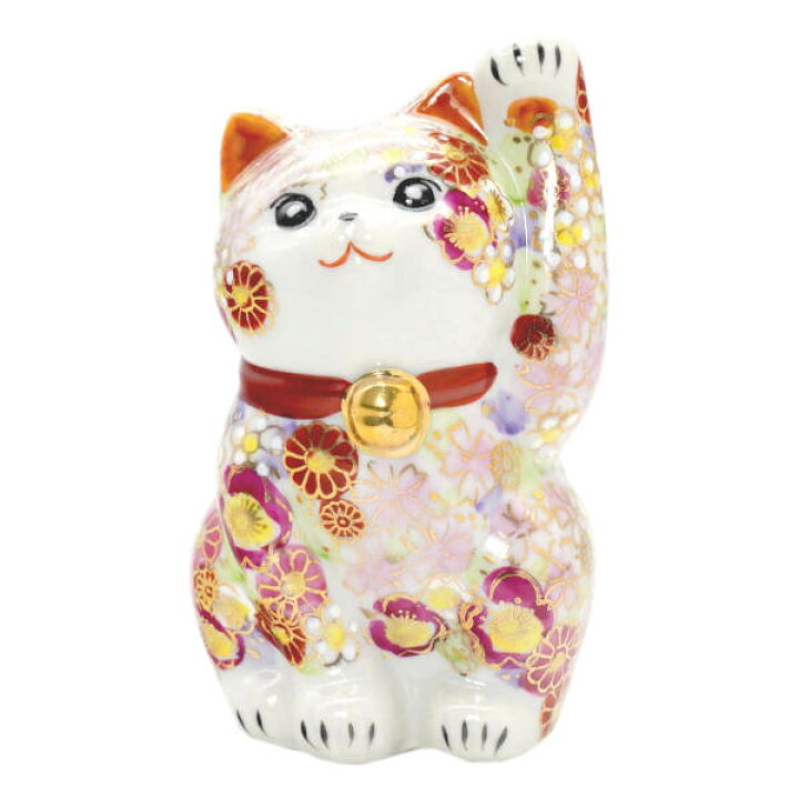 楽天市場】九谷焼 招き猫（左手人お客招き猫）3号花詰梅桜 : 九谷陶芸 
