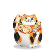 九谷焼 4号福招き猫（右手金運招き猫）毛長三毛 AP8-1345