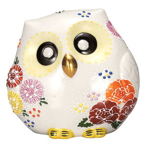 九谷焼フクロウ 4号ふくろう 花盛K9-1689