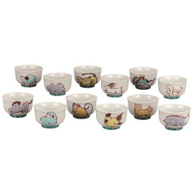 九谷焼 組盃（12個セット）朱彩十二支K9-1232★ [酒器 ぐい呑み おちょこ]