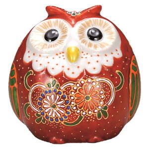 九谷焼フクロウ 2.5号ふくろう 赤茶盛K9-1684