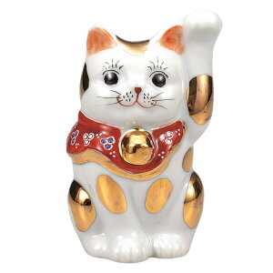 九谷焼 3.3号招き猫(左手人お客招き猫)金ブチK9-1560