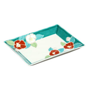 九谷焼 青郊窯5.7号角皿 椿 四季の花SK-435