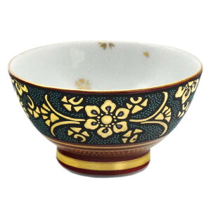 仲田錦玉 九谷焼丸酒盃 渦打青粒盛金宝相華唐草 内に桜 10011645