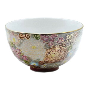 九谷焼 大志窯飯碗(ご飯茶碗)金花詰 グレー