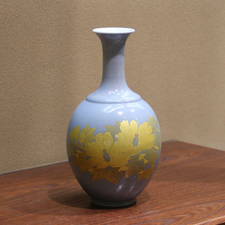 楽天市場】吉田美統【人間国宝】九谷焼花瓶 釉裏金彩芙蓉文 水色[花器 