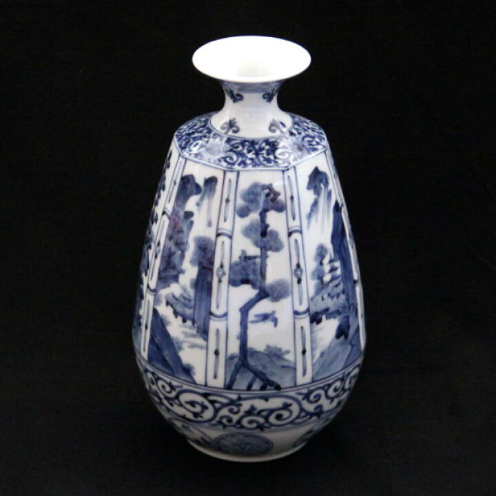 楽天市場】山本長左【宮内庁御用達】九谷焼8号八角花瓶 青華吉祥文 
