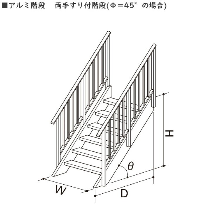 楽天市場 Ykkapウォールエクステリア アルミ階段 両手すり付階段 段数１０ F ４５ の場合 高2251 2475mm ノース ウエスト