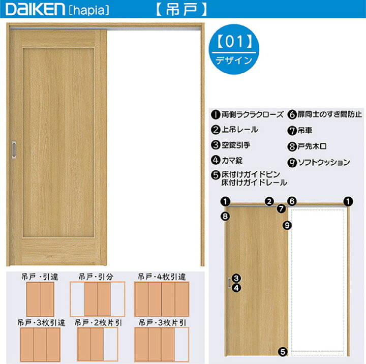 楽天市場】DAIKEN室内ドア ieria(イエリア)リビングドア 吊戸 3枚片 