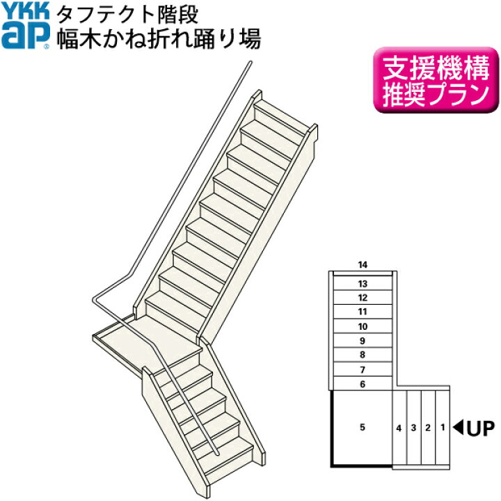楽天市場 Ykkap階段 箱型かね折れ階段 幅木かね折れ踊り場 W08サイズ ノース ウエスト