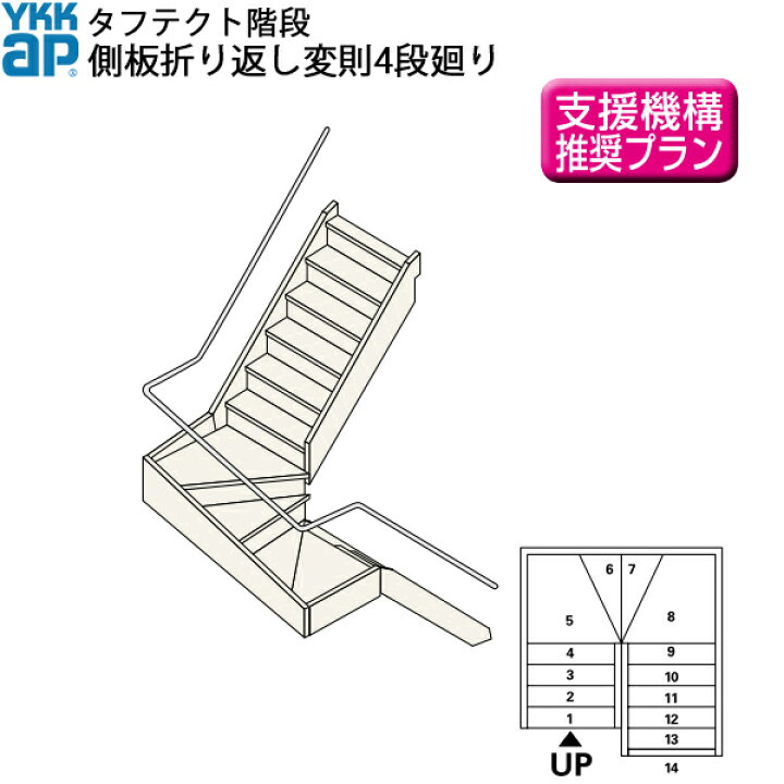 楽天市場】YKKAP階段 箱型折り返し階段 側板折り返し変則4段廻り：W12 