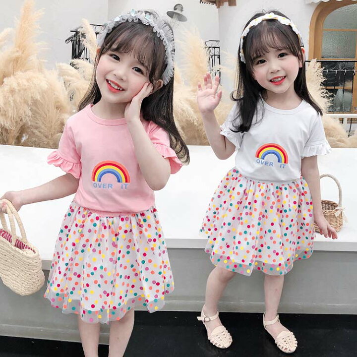 楽天市場 送料無料 綿生地 2点セット 女の子 可愛い ベビーワンピース ベビー服 Tシャツ 可愛い 半袖 洋服 ドレス ステッチスカート 春夏秋服 チュールスカート 赤ちゃん服 おしゃれ 出産祝い 誕生日 結婚式 コットン 上下2点セット 北辰商店