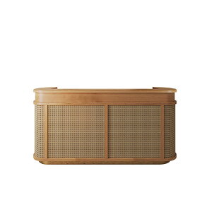 【受注生産商品】受付カウンター受付台 レジカウンター カウンター 店舗用 籐編み オープン収納 引き出し 袖机 ロゴ ナチュラル  作業台 接客 カウンターデスク エントランス