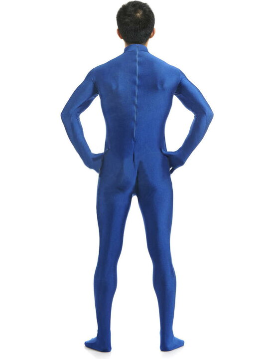 全身タイツおもしろい 服 Zentaiアイテム 着脱簡単 なりきり 者 ブルー フロントジッパー 大人用
