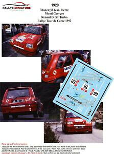 【送料無料】ホビー 模型車 車 レーシングカー デカールルノーグアテマラターボツールドコルスラリーラリーdecals 143 ref 1920 renault 5 gt turbo manzagol tour de corse 1992 rallye rally