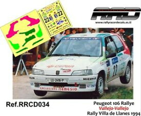 【送料無料】ホビー　模型車　車　レーシングカー デカールcプジョーラリーラリーヴィラデジャネスdecalcalca 143; peugeot 106 rally; vallejovallejo; rally villa de llanes 1994