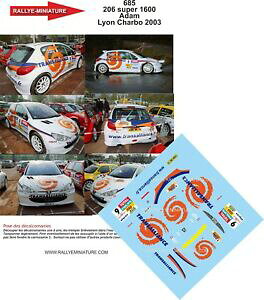 �y���������z�z�r�[�@�͌^�ԁ@�ԁ@���[�V���O�J�[ �f�J�[���v�W���[�A�_�������������[decals 124 ref 685 peugeot 206 s1600 adam rallye lyon charbonnieres 2003 rally