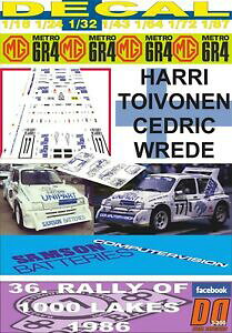 �y���������z�z�r�[�@�͌^�ԁ@�ԁ@���[�V���O�J�[ �f�J�[��decal mg metro 6r4 harri toivonen 1000 lakes r 1986 8th 02
